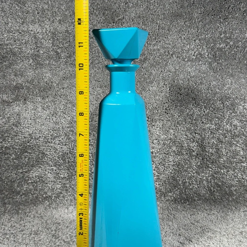 Vintage Decanter Bottle Turquoise Blue Geometric Mid Century Modern with Stopper